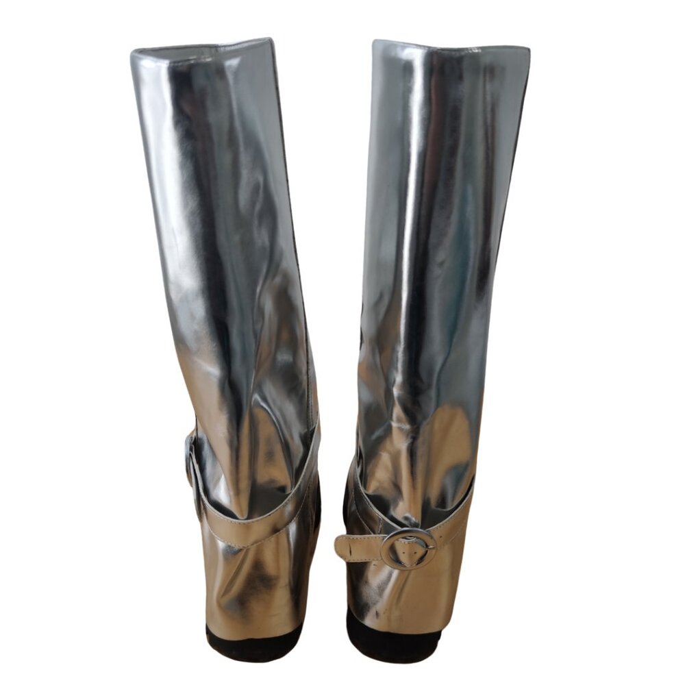 Metallic Silver Knee High Boots - Picture 6 of 10
